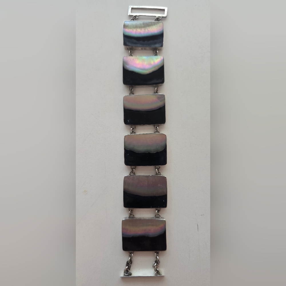 925 Sterling Silver Black Lip Oyster Shell Rectangular Bracelet/ Ireland
